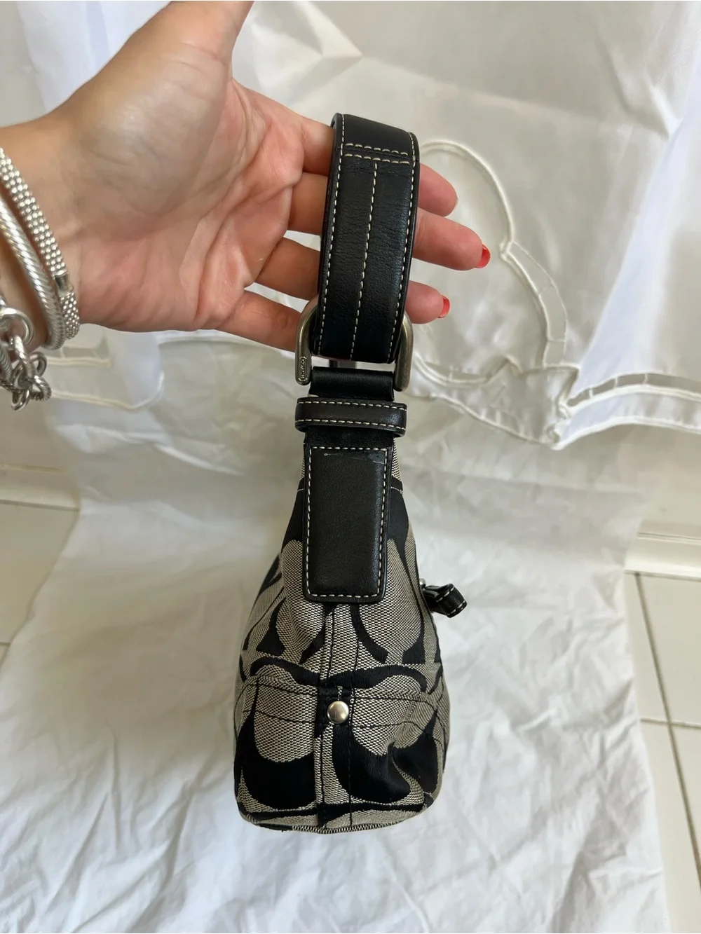 Vintage Y2K Coach F13080 Signature C Jacquard Black Shoulder Bag